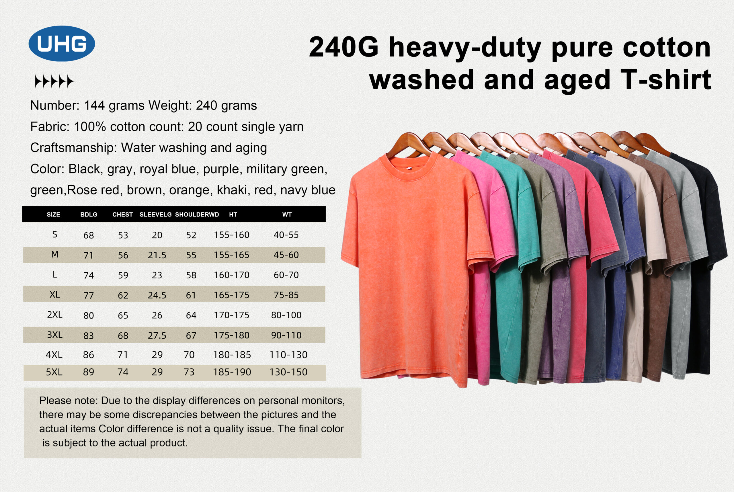 240gsm vintage washed cotton t shirt unisex