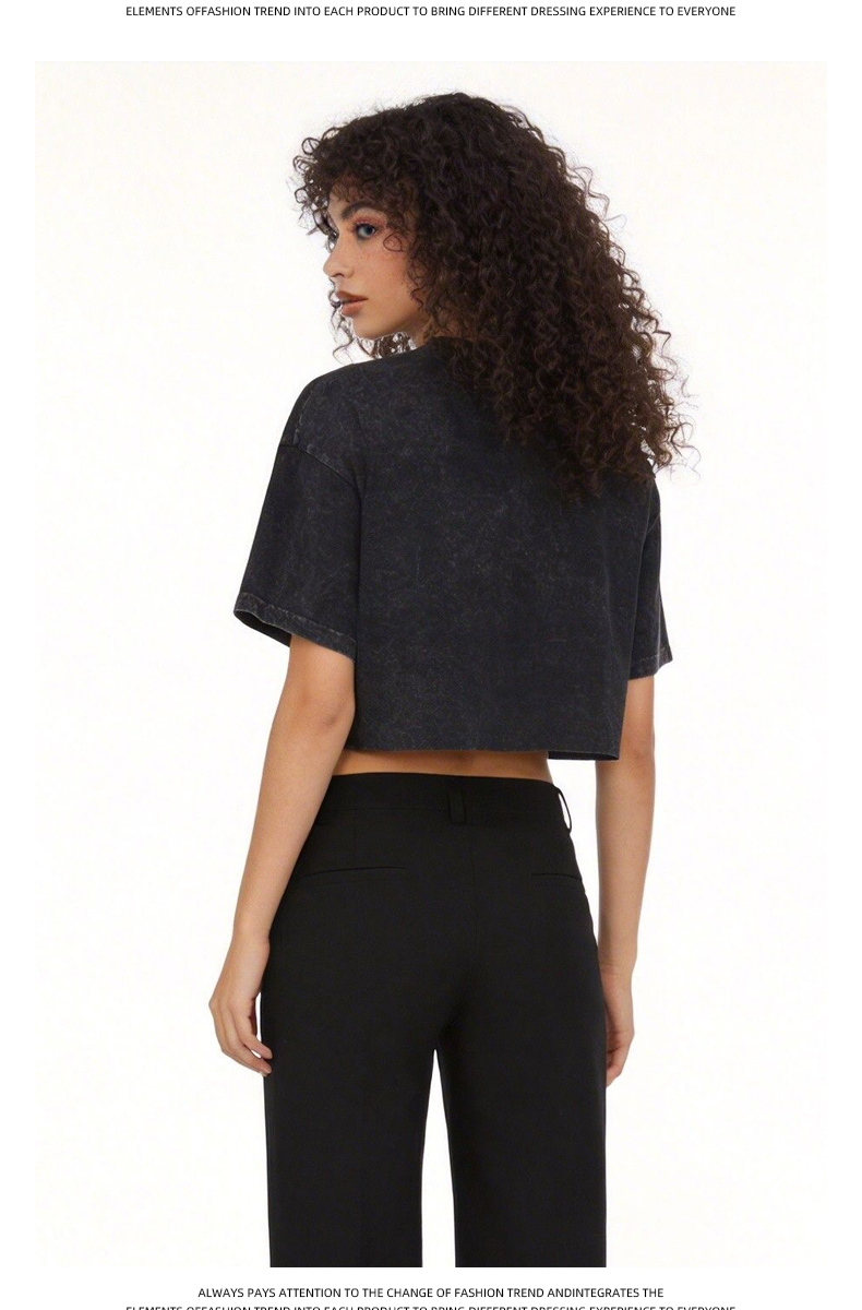 240GSM Women Vintage Washed Crop Short Sleeve T-Shirt 240gsm heavyweight cotton vintage washed crop top for women, cropped short sleeve t shirt, m xl sizes, 5 colors y2k streetwear slim fit tee
